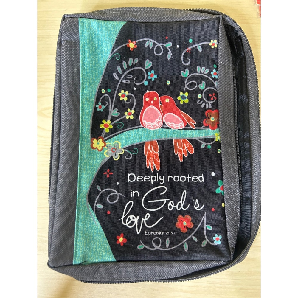 Christian Art Gifts Deeply Rooted in Gods Love Bible Cover Gray Birds‎ Medium